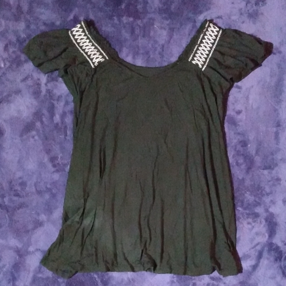 Torrid Black Blouse with White Embroidery